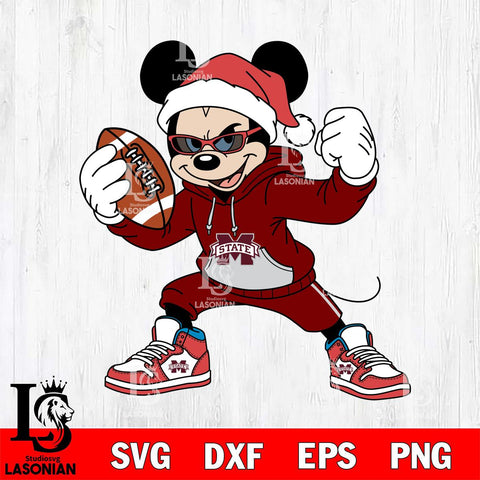 Mississippi State Bulldogs Mickey Cool Football Christmas File Cut, NCAA SVG DXF EPS PNG FILE, Digital Download , Criucut , Silhouette