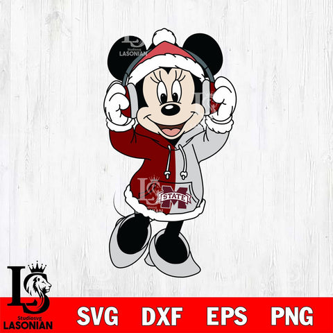 Mississippi State Bulldogs Minnie Mouse Disney Football Christmas File Cut, NCAA SVG DXF EPS PNG FILE, Digital Download , Criucut , Silhouette