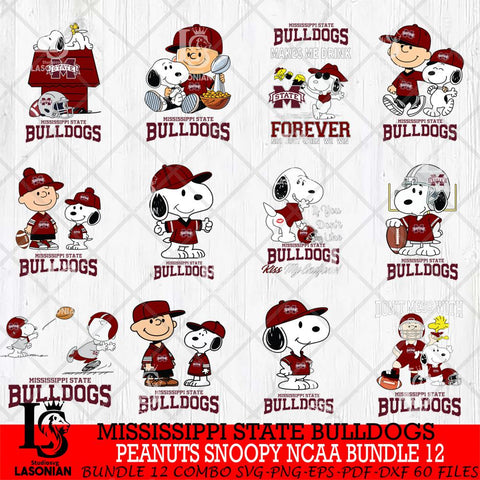 Mississippi State Bulldogs Peanuts Snoopy Player NCAA Bundle 12 SVG DXF EPS PNG FILE,Snoopy File Cut, bundle NCAA Digital Download,Instant Download, Silhouette