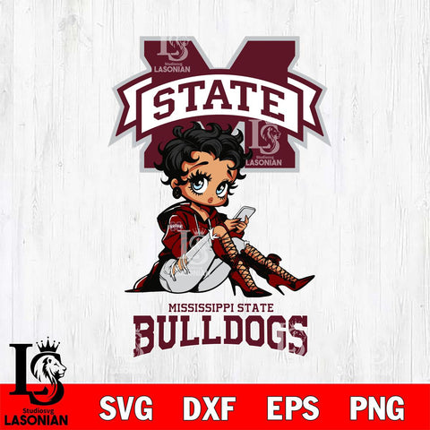 Mississippi State Bulldogs Style Black Fan Girl Betty Boop, Svg Eps Dxf Png File, Digital Download