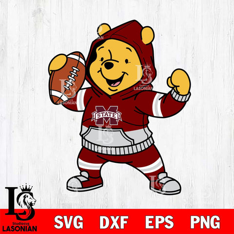 Mississippi State Bulldogs Winnie The Pooh Disney Football Christmas File Cut, NCAA SVG DXF EPS PNG FILE, Digital Download , Criucut , Silhouette