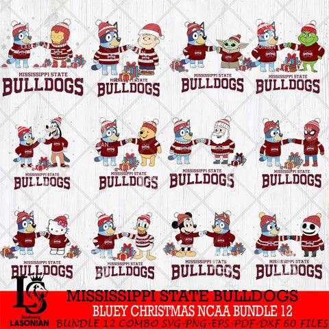 Mississippi State Bulldogs  Bluey friends christmas NCAA Bundle File Cut,Bundle NCAA SVG DXF EPS PNG FILE, Digital Download,Instant Download, Silhouette