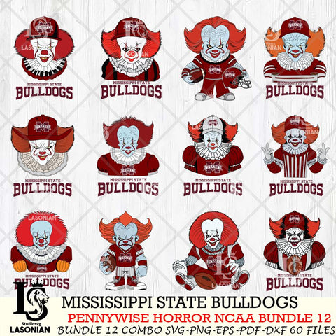 Mississippi State Bulldogs  Pennywise Horror NCAA Bundle 12 SVG Svg Eps Dxf Png File, Digital Download