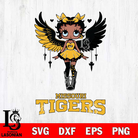 Missouri Tigers Anglel Black Fan Girl Betty Boop, Svg Eps Dxf Png File, Digital Download