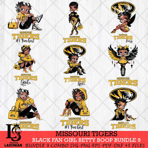 Missouri Tigers Black Fan Girl Betty Boop Bundle 9, Svg Eps Dxf Png File, Digital Download