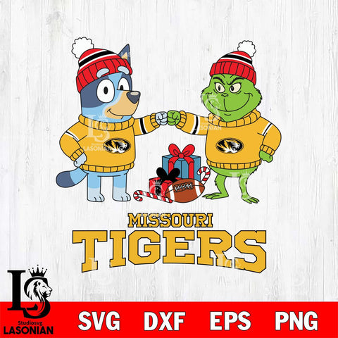 Missouri Tigers Bluey With Grinch Christmas File Cut, NCAA SVG DXF EPS PNG FILE, Digital Download,Instant Download, Silhouette
