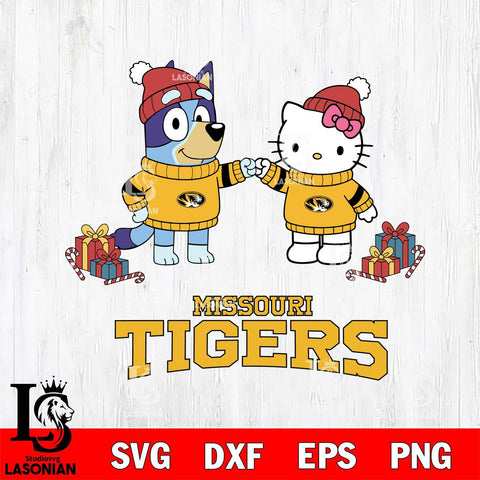 Missouri Tigers Bluey With Hello kitty Christmas File Cut, NCAA SVG DXF EPS PNG FILE, Digital Download,Instant Download, Silhouette