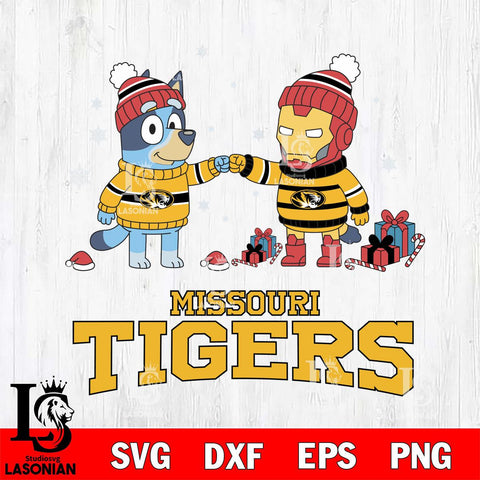 Missouri Tigers Bluey With Iron man Christmas File Cut, NCAA SVG DXF EPS PNG FILE, Digital Download,Instant Download, Silhouette
