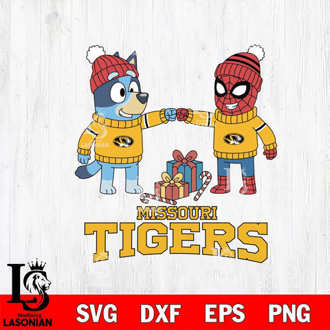 Missouri Tigers Bluey With Spider man Christmas File Cut, NCAA SVG DXF EPS PNG FILE, Digital Download,Instant Download, Silhouette
