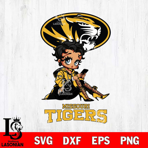 Missouri Tigers Style Black Fan Girl Betty Boop, Svg Eps Dxf Png File, Digital Download