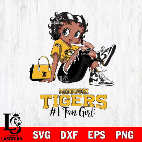 Missouri Tigers #1 Black Fan Girl Betty Boop, Svg Eps Dxf Png File, Digital Download