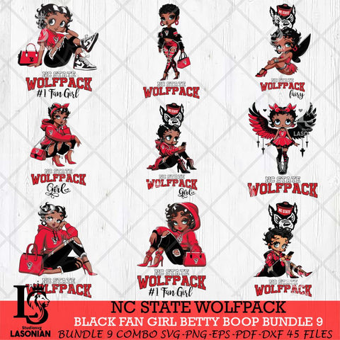 NC State Wolfpack Black Fan Girl Betty Boop Bundle 9, Svg Eps Dxf Png File, Digital Download