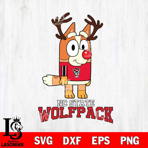 NC State Wolfpack Bluey Chilli Christmas Deer Svg Eps Dxf Png File, Digital Download