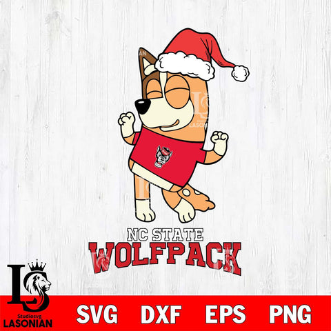 NC State Wolfpack Bluey Chilli Happy Christmas Svg Eps Dxf Png File, Digital Download