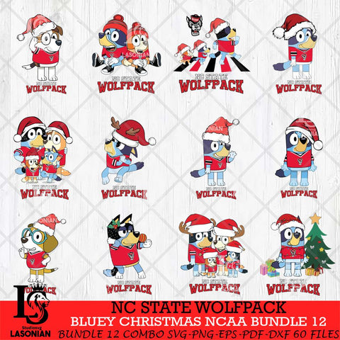 NC State Wolfpack Bluey Christmas NCAA Bundle 12 Cricut File Cut Files , Bluey Cricut , Christmas Svg , Bluey svg , Digital Download, dxf eps png pdf file