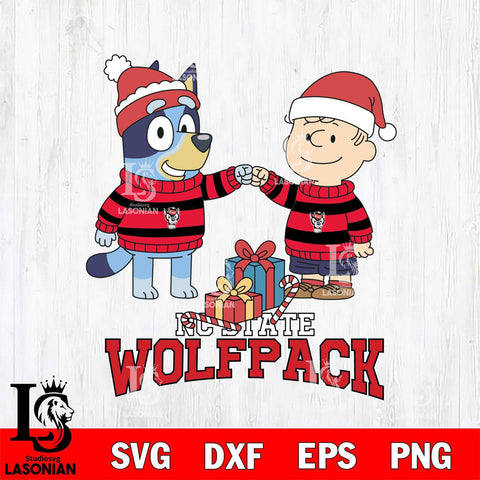 NC State Wolfpack Bluey With Charlie Brown Christmas File Cut, NCAA SVG DXF EPS PNG FILE, Digital Download,Instant Download, Silhouette