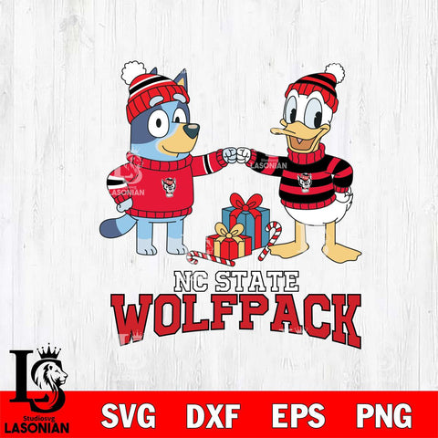 NC State Wolfpack Bluey With Donald Duck Christmas File Cut, NCAA SVG DXF EPS PNG FILE, Digital Download,Instant Download, Silhouette