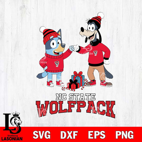 NC State Wolfpack Bluey With Goofy Christmas File Cut, NCAA SVG DXF EPS PNG FILE, Digital Download,Instant Download, Silhouette