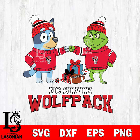 NC State Wolfpack Bluey With Grinch Christmas File Cut, NCAA SVG DXF EPS PNG FILE, Digital Download,Instant Download, Silhouette
