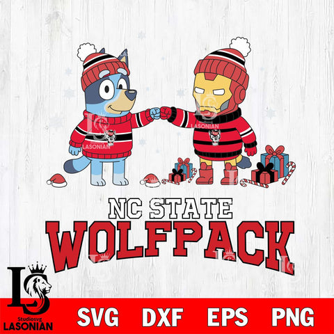 NC State Wolfpack Bluey With Iron man Christmas File Cut, NCAA SVG DXF EPS PNG FILE, Digital Download,Instant Download, Silhouette