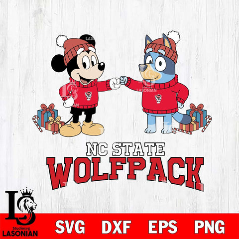 NC State Wolfpack Bluey With Mickey Christmas File Cut, NCAA SVG DXF EPS PNG FILE, Digital Download,Instant Download, Silhouette
