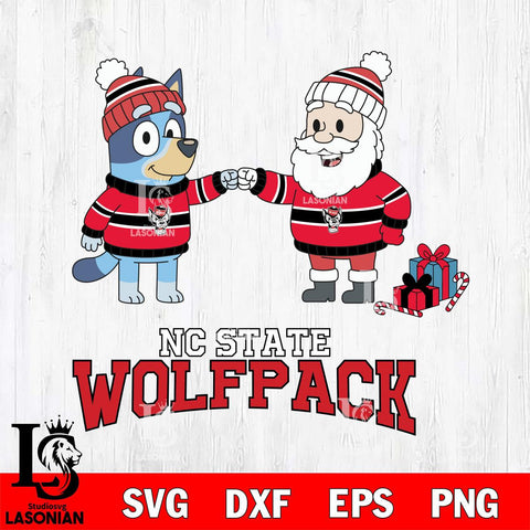 NC State Wolfpack Bluey With Satan Christmas File Cut, NCAA SVG DXF EPS PNG FILE, Digital Download,Instant Download, Silhouette