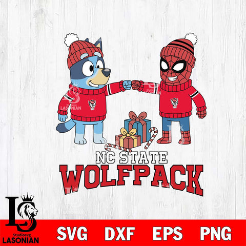 NC State Wolfpack Bluey With Spider man Christmas File Cut, NCAA SVG DXF EPS PNG FILE, Digital Download,Instant Download, Silhouette