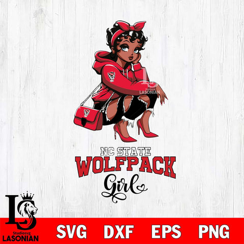 NC State Wolfpack Fashion Black Fan Girl Betty Boop, Svg Eps Dxf Png File, Digital Download
