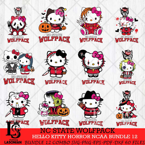 NC State Wolfpack Hello Kitty Horror NCAA Bundle 12 SVG Svg Eps Dxf Png File, Digital Download
