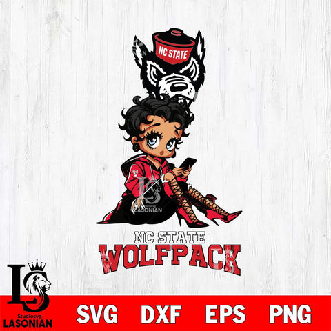 NC State Wolfpack Style Black Fan Girl Betty Boop, Svg Eps Dxf Png File, Digital Download