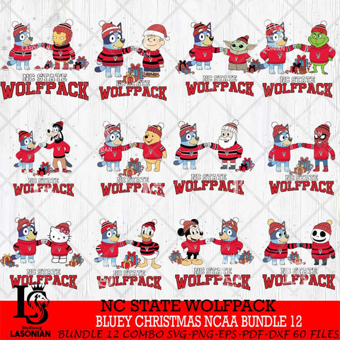 NC State Wolfpack  Bluey friends christmas NCAA Bundle File Cut,Bundle NCAA SVG DXF EPS PNG FILE, Digital Download,Instant Download, Silhouette