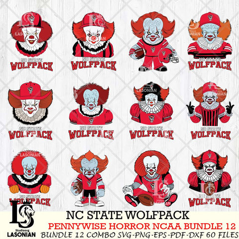 NC State Wolfpack  Pennywise Horror NCAA Bundle 12 SVG Svg Eps Dxf Png File, Digital Download