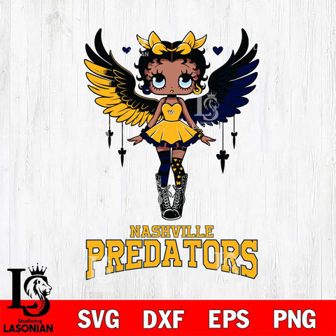 Nashville Predators Anglel Black Fan Girl Betty Boop, Svg Eps Dxf Png File, Digital Download