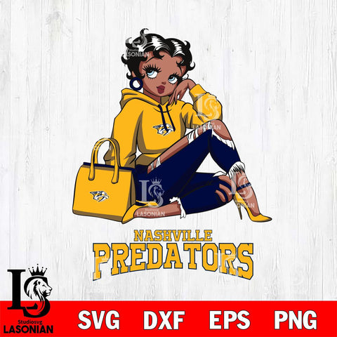 Nashville Predators Awesome Black Fan Girl Betty Boop, Svg Eps Dxf Png File, Digital Download