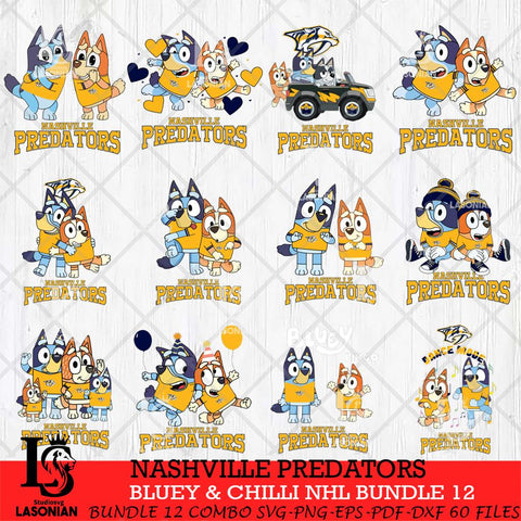 Nashville Predators Bluey & Bingo NHL Bundle 12 SVG Svg Eps Dxf Png File, Bundle NHL svg, Digital Download, Instant Download