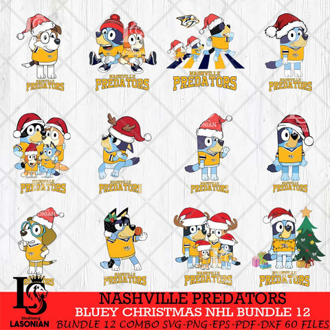 Nashville Predators Bluey Christmas NHL Bundle 12 Cricut , Christmas Svg , Bluey svg , Digital Download, dxf eps png pdf file