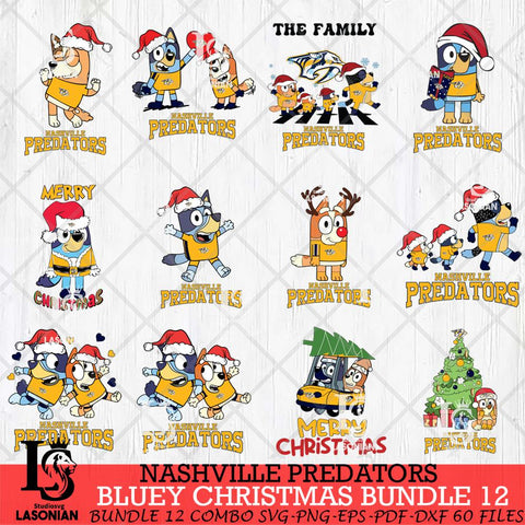 Nashville Predators Bluey Happy Christmas Bundle 12 Svg Eps Dxf Png File, Digital Download