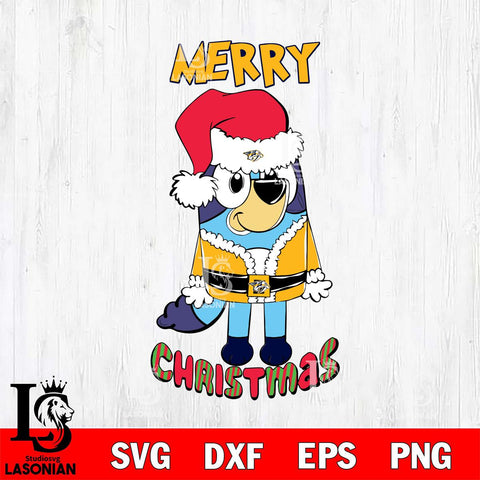 Nashville Predators Bluey Merry Christmas Bluey Santa Claus Svg Eps Dxf Png File, Digital Download