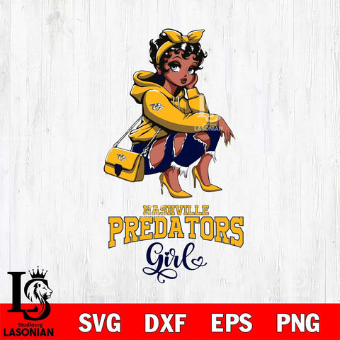 Nashville Predators Fashion Black Fan Girl Betty Boop, Svg Eps Dxf Png File, Digital Download