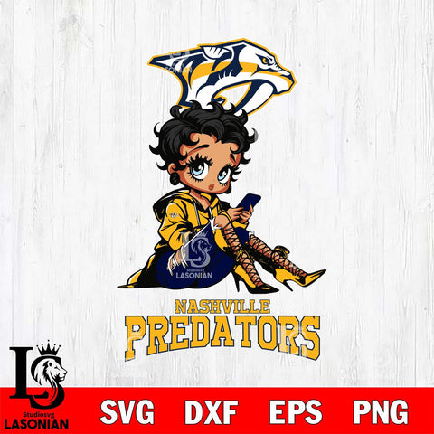 Nashville Predators Style Black Fan Girl Betty Boop, Svg Eps Dxf Png File, Digital Download