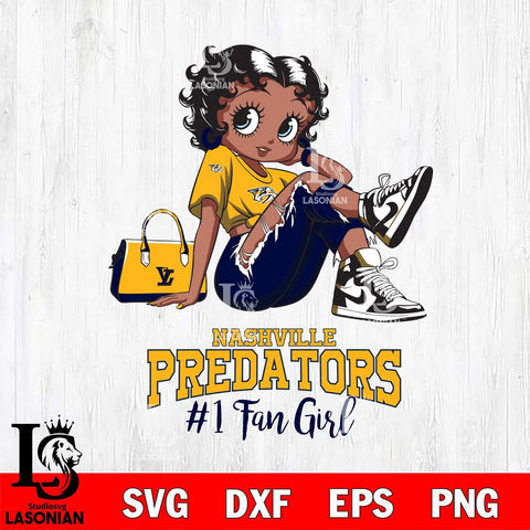 Nashville Predators #1 Black Fan Girl Betty Boop, Svg Eps Dxf Png File, Digital Download