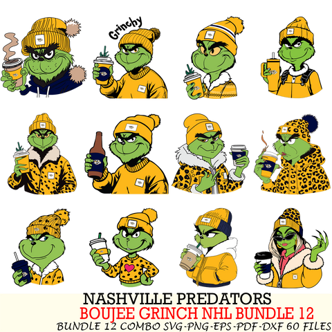 Nashville Predators  Boujee Grinch NHL Bundle 12 SVG Eps Dxf Png File, Digital Download, Instant Download