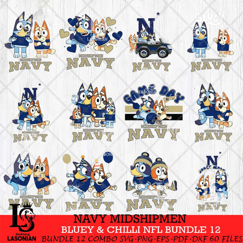 Navy Midshipmen Bluey & Bingo Bundle 12 SVG Svg Eps Dxf Png File, Bundle NCAA svg, Digital Download, Instant Download
