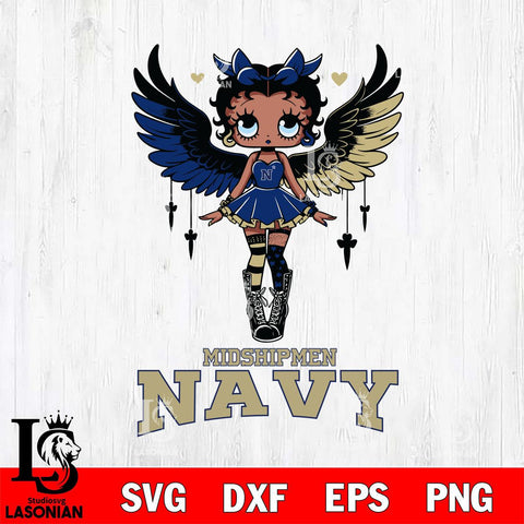 Navy Midshipmen Anglel Black Fan Girl Betty Boop, Svg Eps Dxf Png File, Digital Download