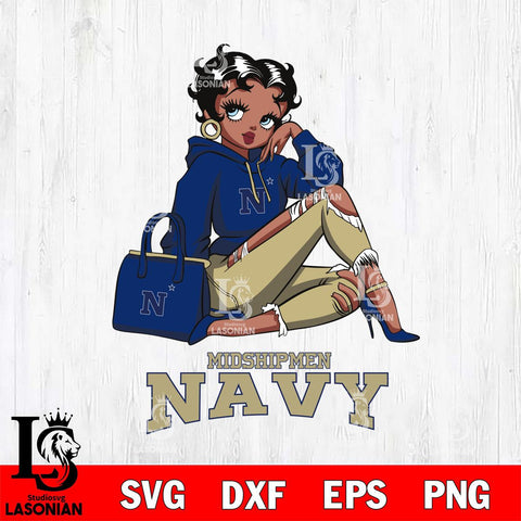 Navy Midshipmen Awesome Black Fan Girl Betty Boop, Svg Eps Dxf Png File, Digital Download