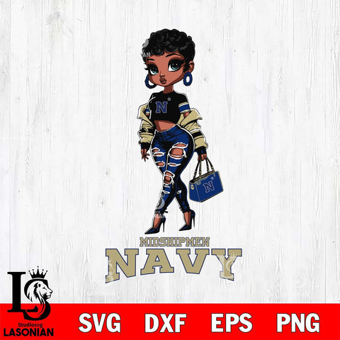 Navy Midshipmen Beautiful Black Fan Girl, Svg Eps Dxf Png File, Digital Download