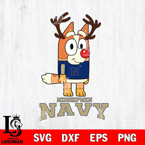 Navy Midshipmen Bluey Chilli Christmas Deer Svg Eps Dxf Png File, Digital Download