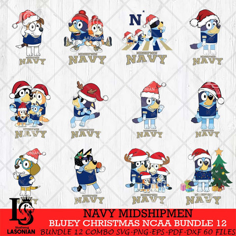 Navy Midshipmen Bluey Christmas NCAA Bundle 12 Cricut File Cut Files , Bluey Cricut , Christmas Svg , Bluey svg , Digital Download, dxf eps png pdf file