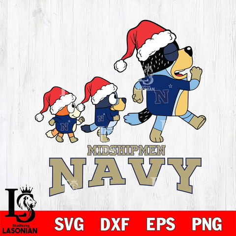 Navy Midshipmen Bluey Family Christmas Svg Eps Dxf Png File, Digital Download