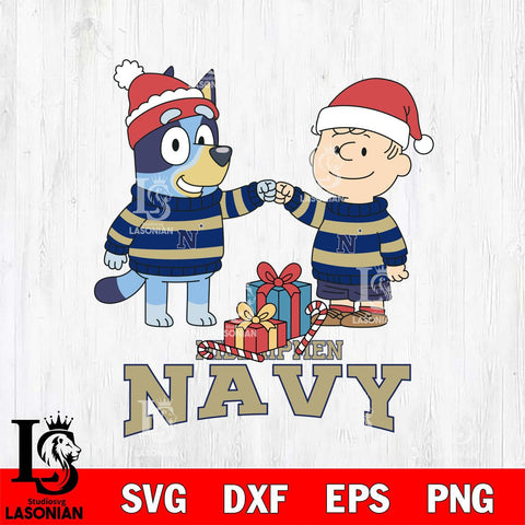 Navy Midshipmen Bluey With Charlie Brown Christmas File Cut, NCAA SVG DXF EPS PNG FILE, Digital Download,Instant Download, Silhouette